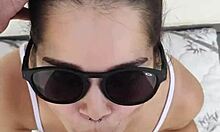 debora gives deepthroat blowjob and fucks doggystyle outdoors in the heat