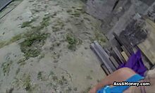 Icy blonde teen gets hardcore fucked in back alley POV style