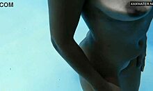 irina cage, half russian spanish babe, swims nude in pool