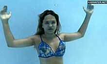 irina cage, half russian spanish babe, swims nude in pool