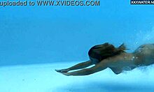 irina cage, half russian spanish babe, swims nude in pool