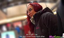 this amateur redhead girl got wild, sucking and fucking for free shopping at the mall