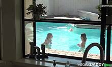 Two hot Latinas bent over for doggystyle threesome with daddy. Teens swallow facials