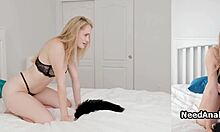 Busty blonde roomie in lingerie takes hardcore anal roleplay pounding