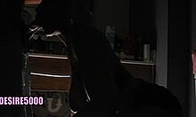 Milf spits on dick in bathroom blowjob.