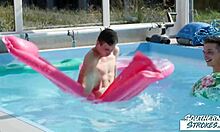 hey, southernstrokes twinks tony milak and corey law go bareback by pool