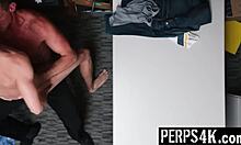 Muscular Officer Catches and Fucks Twink in Back Office.