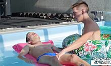 hey, southernstrokes twinks tony milak and corey law go bareback by pool