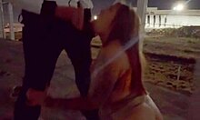 Pareja latina flashing braces in quickie blowjob on the bridge, big ass outdoor