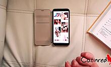 Horny milf masturbates to penis picture!