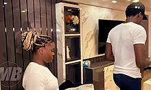 Ebony big booty teen slams BBC while home alone