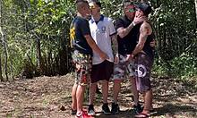 Muscular Black Men Dominate In The Woods With Soccer Friends