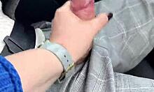 Risky public blowjob while driving in the car with big tits amateur