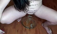 Self-degrading slut eats piss-covered fruits 😱