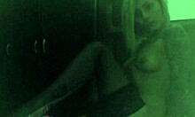 blonde cam girl stripping in stockings at home