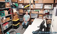 Gay amateur thief caught giving blowjob