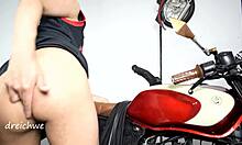 Motorcycle sex with Colombian stud pounding hard in wild anal action