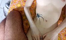 trying a new position with her tight pink vagina