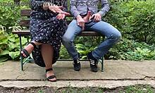 chubby couple enjoys outdoor activity in the park