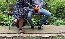 chubby couple enjoys outdoor activity in the park