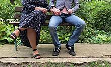 chubby couple enjoys outdoor activity in the park