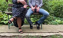 chubby couple enjoys outdoor activity in the park