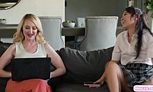 Lesbian MILF Strips and Facesits Petite Stepdaughter in Wild Action!