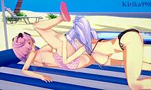 yagy and hibari dive into wild lesbian futanari action in senran kagura hentai