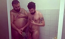 I was fucking bareback in the shower with my young daddy, big cock kissing and blowjob.