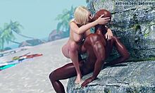 3D blond with big tits bangs on beach