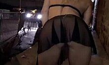 Does this sexy milf flash and take hot snaps outdoors?