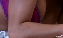 Asian Masseuse in Pink Nylon Stockings Fucked by Fat Cock Client