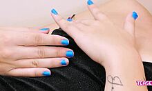 Blonde teen massage turns to cum and anal on sofa