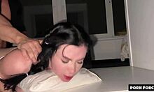 she just turned 19, busty petite teen getting face fucked and bent over in pov