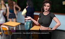 Redhead teacher with big tits plays erotic game at old college