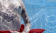 swimming pool got hot with mimi cica dressed sexy, oops