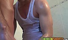 Gay Twinks Kissing and Jerking in Steamy Shower