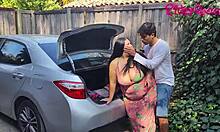 Stepmom cougar seduces young man in car outdoors! 🔥
