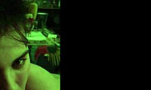 Amateur Luna with tattoos and pierced nipples gives blowjob to old man