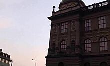 petite 18+ girl dares to suck cocks and fuck in public threesome by famous city statue