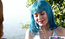 busty asian facesitted outside by best friend