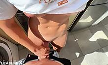 Latina teen in Calvins makes him explode while cooking dinner