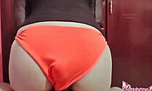 My stepsister rubs huge ass on cock till cum in panties.