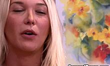 Adorable babe cock-riding on massage table.