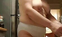 Hey, check out my wife in the kitchen wearing those big panties!