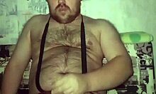 gay man in red stockings rubs his little dick and shows huge ass