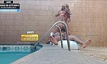 Teen Latina Sucks Cousin By Pool In Hotel Motel, Natural Tits On Display