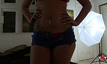 pierced belly button quivers during intense vibrator orgasm