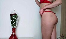 girl in red lingerie prepares for date with sensual routine