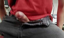 young amateur masturbates huge cock at desk, boss might catch